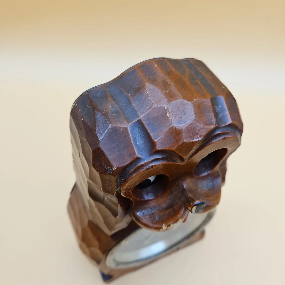 Vintage Japan Carved Wood Dog Poppo Alarm Clock By Tezuka Read Description